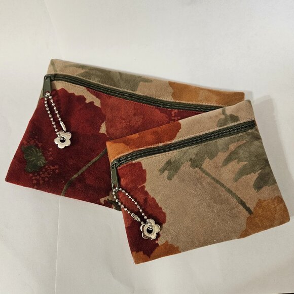 Nordic House Designs Handbags - Nordic House Designs Fabric Floral Cosmetic/Travel Pouches Red Orange 2-Pc Set